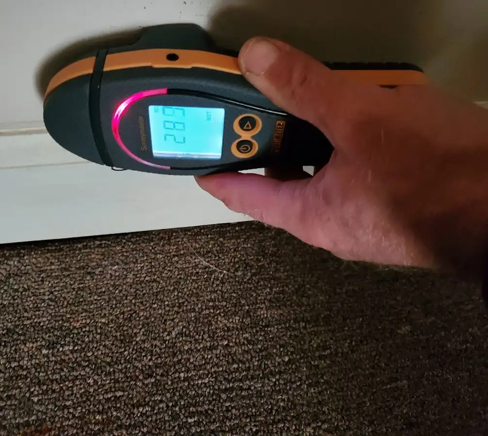 Moisture detection at baseboard during Storm Damage Restoration in Holmdel